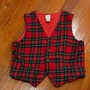 GAP Red Tartan Button-Front Vest